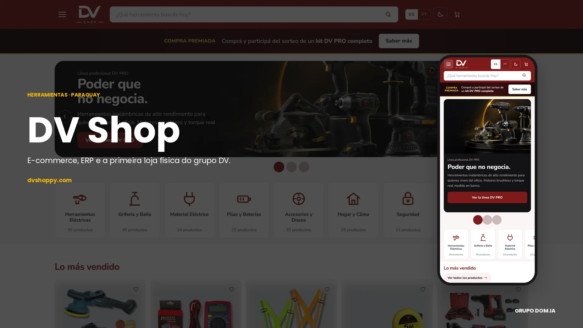 Ferramenta profissional com marca própria, tema escuro e oferta no relógio